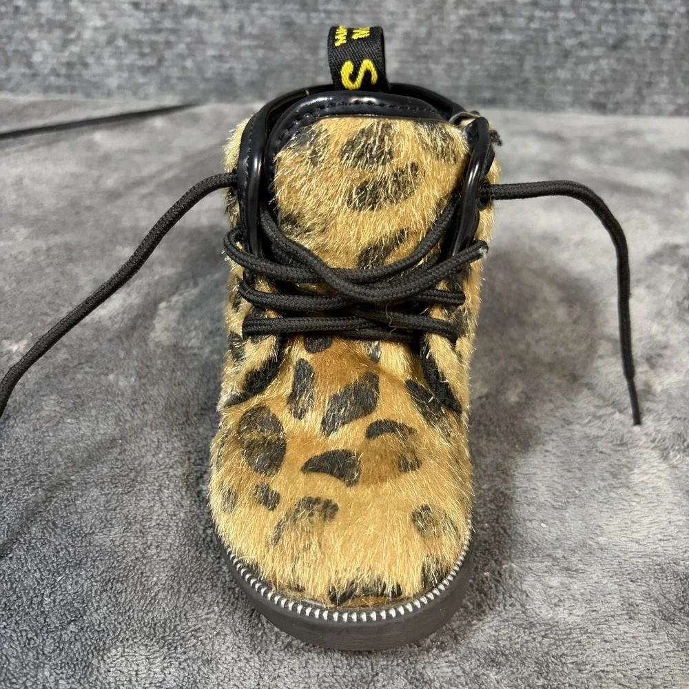 Unbranded Leopard Faux Fur Boots Toddler 7 7.5 Brown Punk Grunge Lace Up EU 23